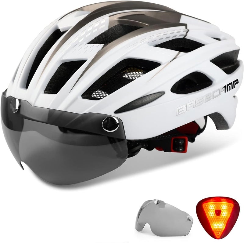 BASECAMP Bike Helmet, Bicycle Helmet with Rear Light & Detachable Magnetic Goggles Lightweight Cycling Helmet Adjustable for Adult Men Women Mountain & Road (BC-069) - Image 1
